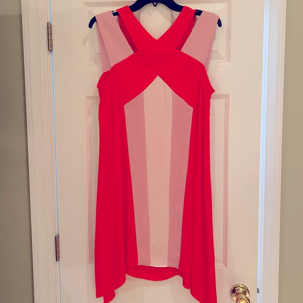 BCBGMaxAzria Coral and Light Pink Colorblock Midi Dress
